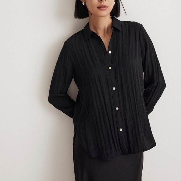 [NWT] Madewell Crinkled Button-Down Shirt in Black - Picture 1 of 5